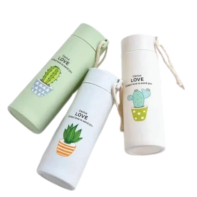 Cactus Motif Glass Water Bottle 450ml