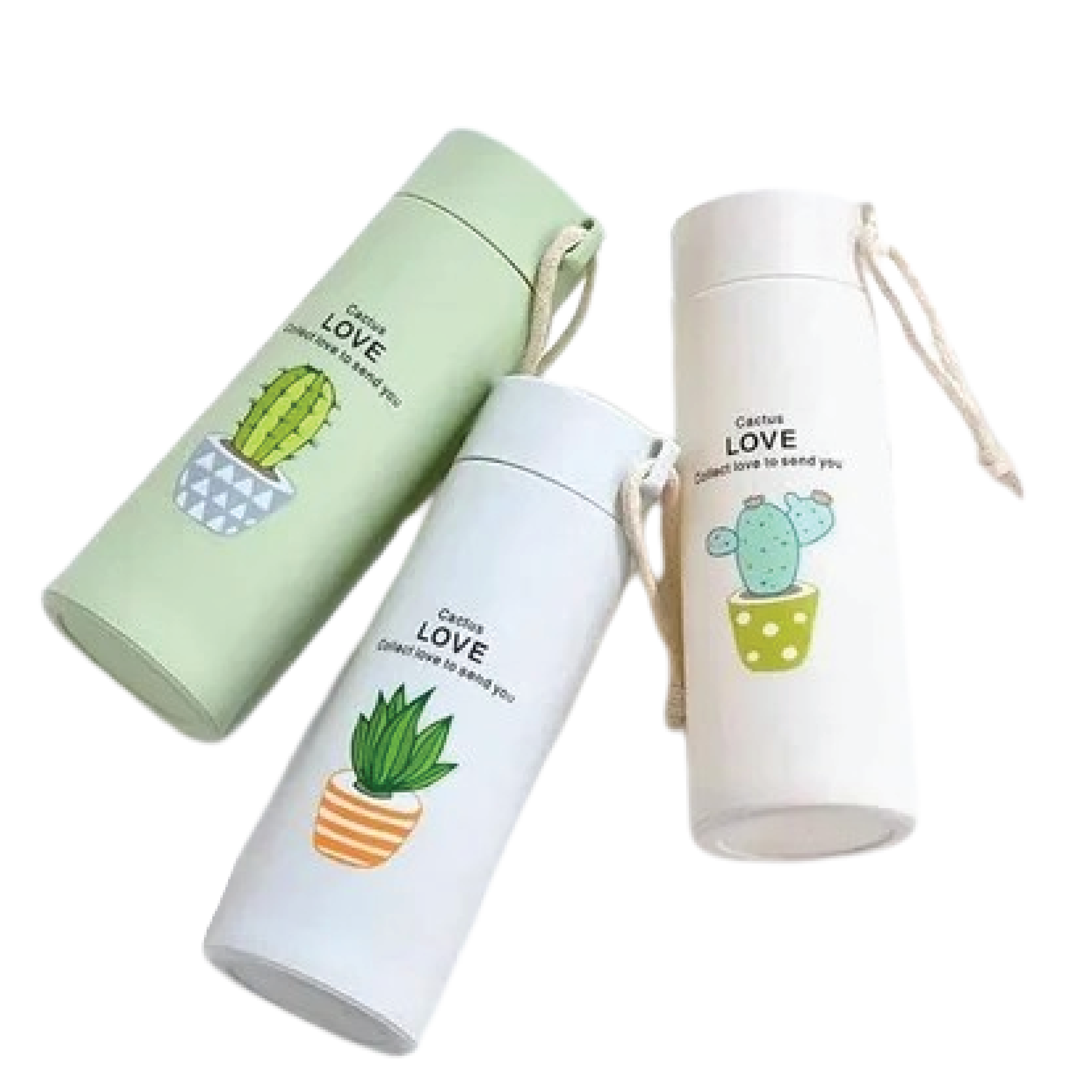 Cactus Motif Glass Water Bottle 450ml